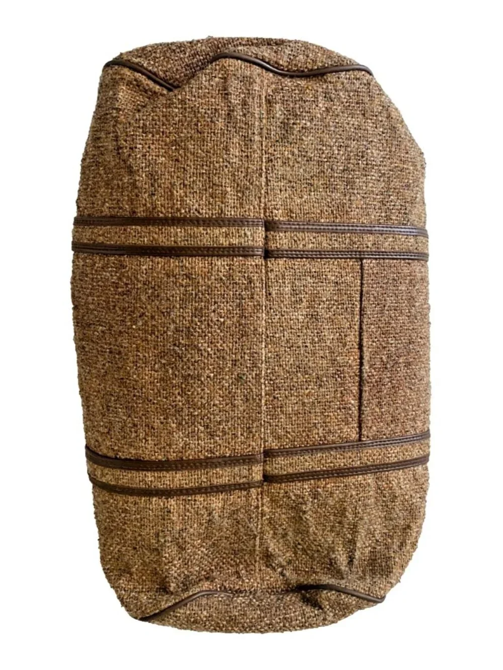 Vtg 90's Oscar De La Renta Duffle Bag Brown Tweed Wool Faux Leather
